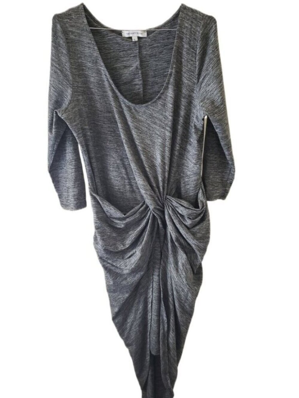 The Vanity Room Space Grey Stretch Knit Knot Asymmetrical Dress